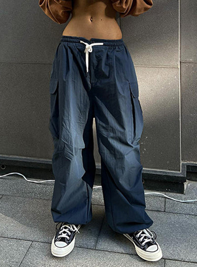 Elastic Waist Pocket Wide Leg Pants