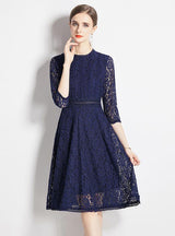 Slim Waist Lace 3/4 Sleeves Dress