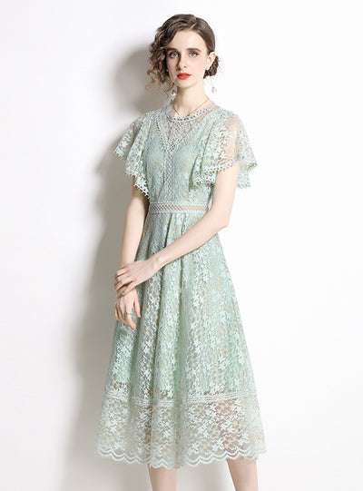 Lace Openwork Retro Flying Sleeve Dress