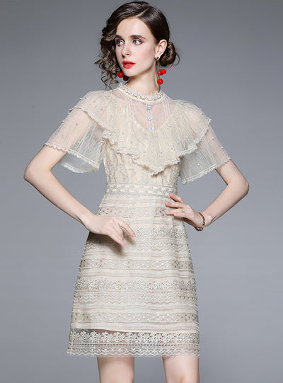 Women Lace Ruffled Waist Dress