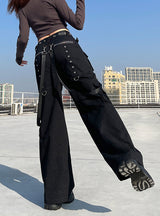 Printed Hip-hop Wide-leg Pocket Trousers Pant