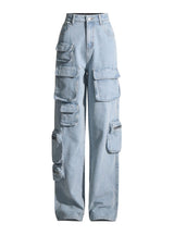 Light-colored Multi-pocket Loose Jeans