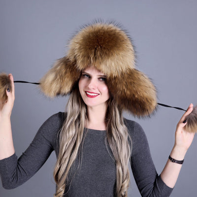 Curled Top Fox Fur Warm Ladies Hat Winter