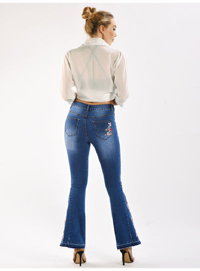 Heavy-duty Embroidered Denim Wide-leg Trousers