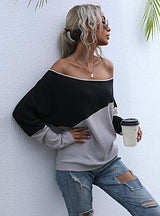 Loose Stitching Pullover Contrast Long Sleeve T-shirt