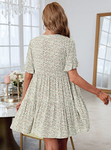 A-line Lotus Leaf Sleeve Print Dress