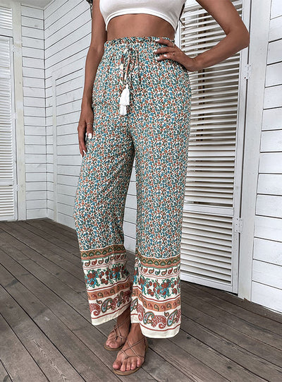 Bohemian Wide-leg Printed Pants