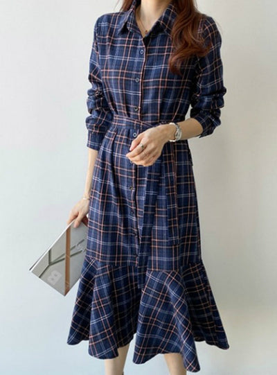 The Contrast Check Shirt Skirt Long Dit Dress