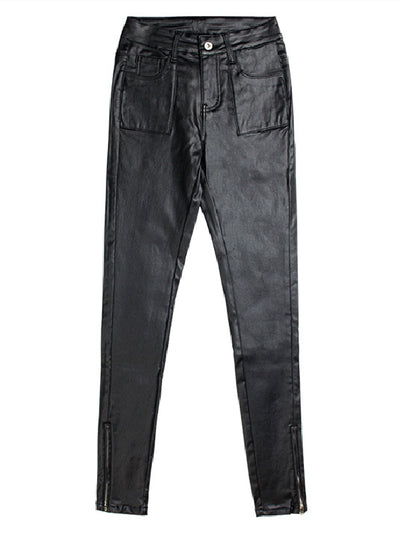 Black Velvet Pocket Leather Pants