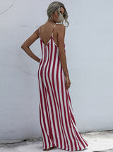 Summer V-neck Loose Striped Sling Dress