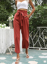 High Waist Lace-up Wide-leg Pants