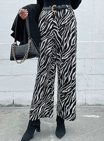 Casual Zebra Print Wide-leg Pants