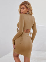 Hollow Lace Up Slim Long Sleeve Dress