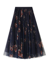 Floral Pleated Long Gauze Skirt