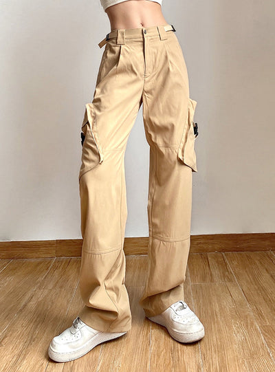 Fastening Splicing Elastic Waist Straight Pants