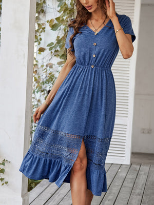 V-neck Lace Stitching Knit Dress