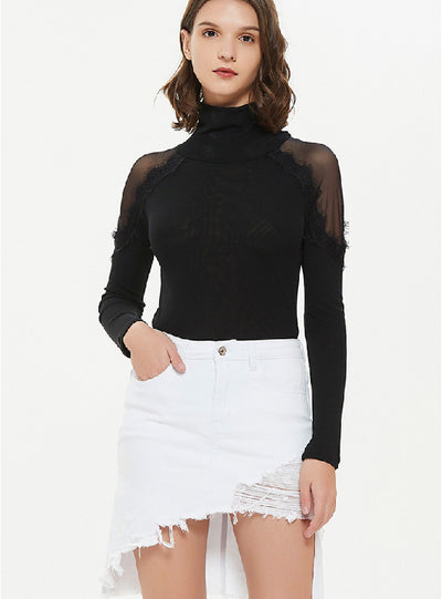 Irregular Split White Hip Denim Skirt