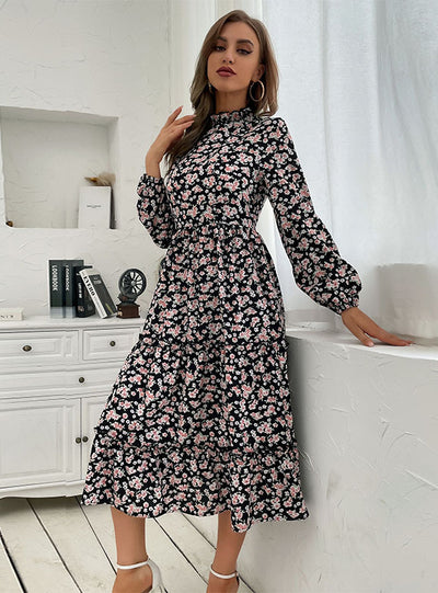 Printed Floral Ear Long Sleeve Dress