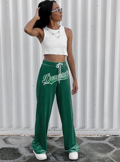 Women Letter Waist Tie Trousers Pant