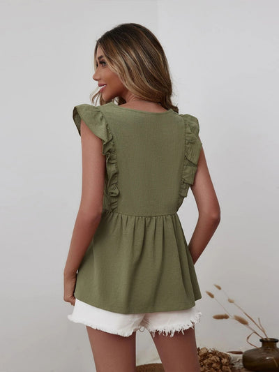 Loose Ruffled V-neck Vest Top