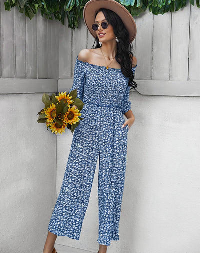 Printed Jumpsuit Off the Shoulder Top