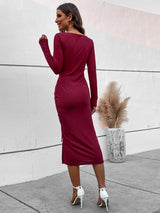 Split Drawstring Long Sleeve Dress