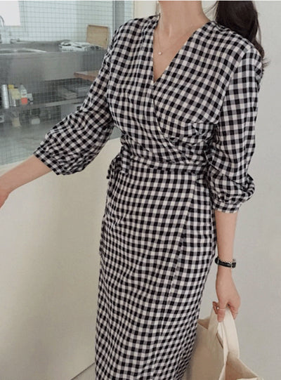 Three Quarter Sleeve High Waist Casual One Piece Dresses