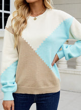 Turtleneck Loose Geometric Color Matching Sweater