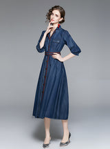 Embroidered Denim Vintage Shirt Long Dress