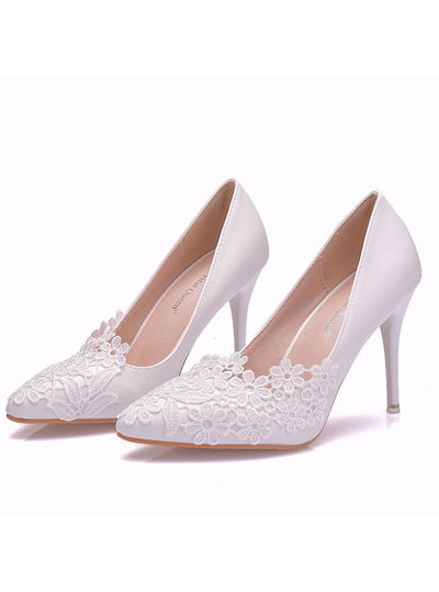 White Lace Flower Wedding Shoes