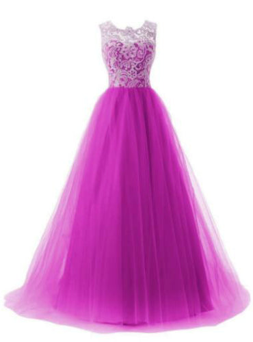 A-line Tulle Scoop Floor Length Party Dress