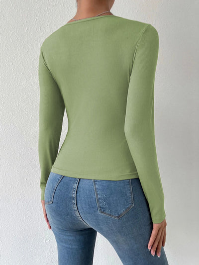 Leisure Hollow Slim Knit Long Sleeve T-shirt