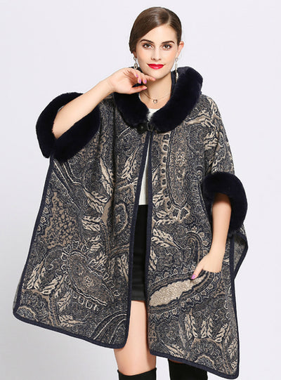 Woman Loose Hooded Knitted Cardigan Shawl Cape 