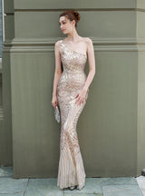 One Shoulder Sequined Fishtail Gown