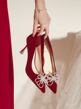 Red Beading Stiletto Heels Wedding Shoes