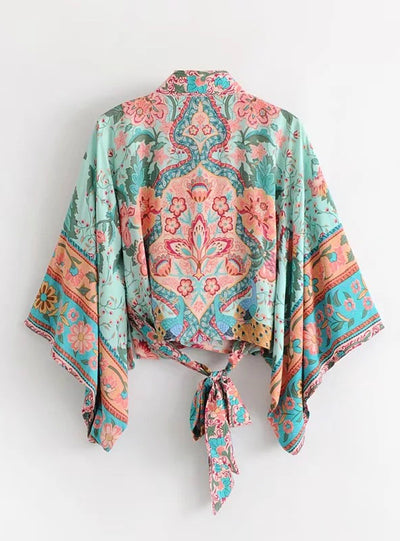 Women Floral Printed Boho Kimono Summer Blouse