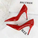 Bright Patent Leather Woven High Heel Shoes