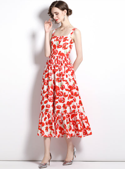 Women Slim Straps Print Dress