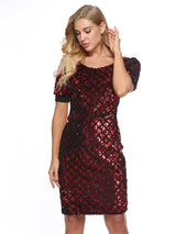 Bubble Sleeve Plaid Sequined Dress