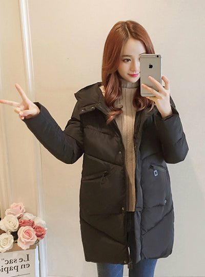 Women jacket Casual Solid Thick Warm Long Hooded