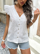 V-neck White Shirt Hollow Cardigan Shirt