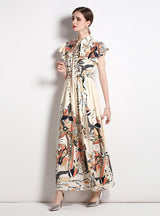 Collar Sleeveless Vintage Print Dress