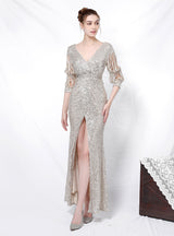 Long Sequined Fishtail Evening Dress