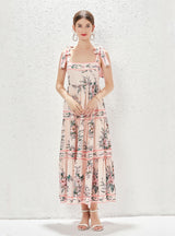 Women Retro Printed Sling Dress