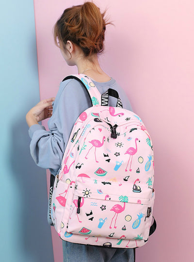 Pink Flamingo Animal Knapsack Printing School Bagpack Bag