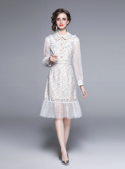 Heavy Embroidery Lace Stitching Gauze Dress