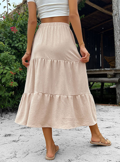 Button Elastic Waits Loose Skirt