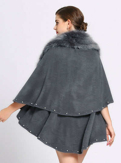 Knitted Sweater Cardigan Female Fox Fur Shawl Cape