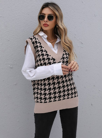 Bird V-neck Loose Knit Laminated Vest