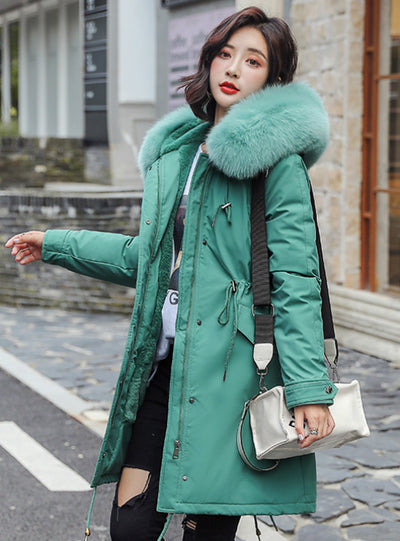 Women's Parkas Coats Hooded Fur Collar Thick Section